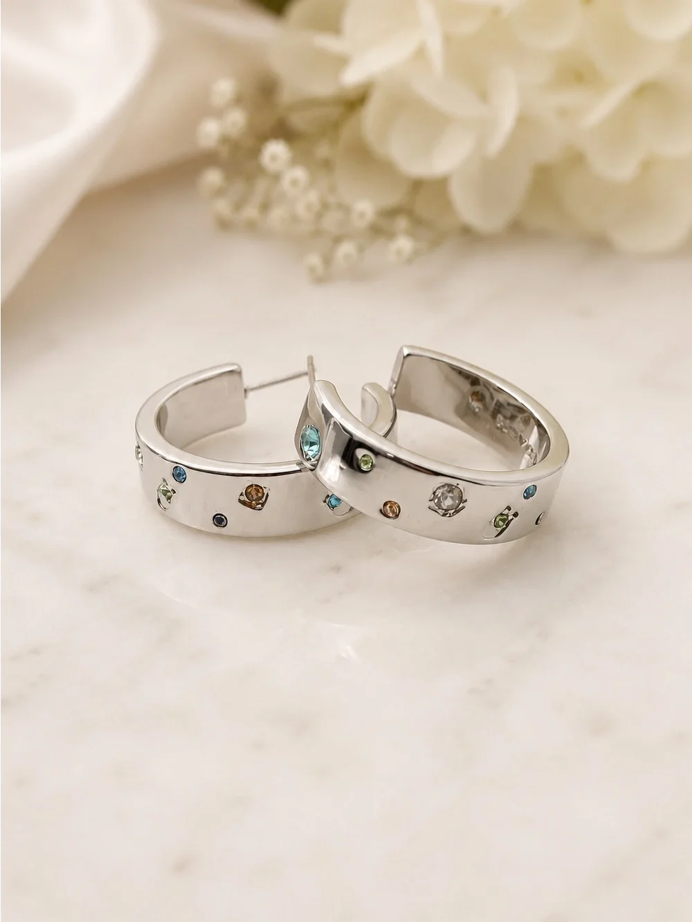 Coach Signature Gem Hoop Earrings (Open Hoop, Multi Gem) - Picture 3 of 7